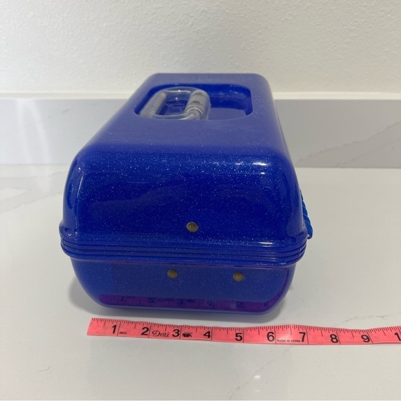 Vintage Caboodles Blue Glitter Cosmetics Case Makeup Organizer Mirror 90s Girl - Picture 13 of 15
